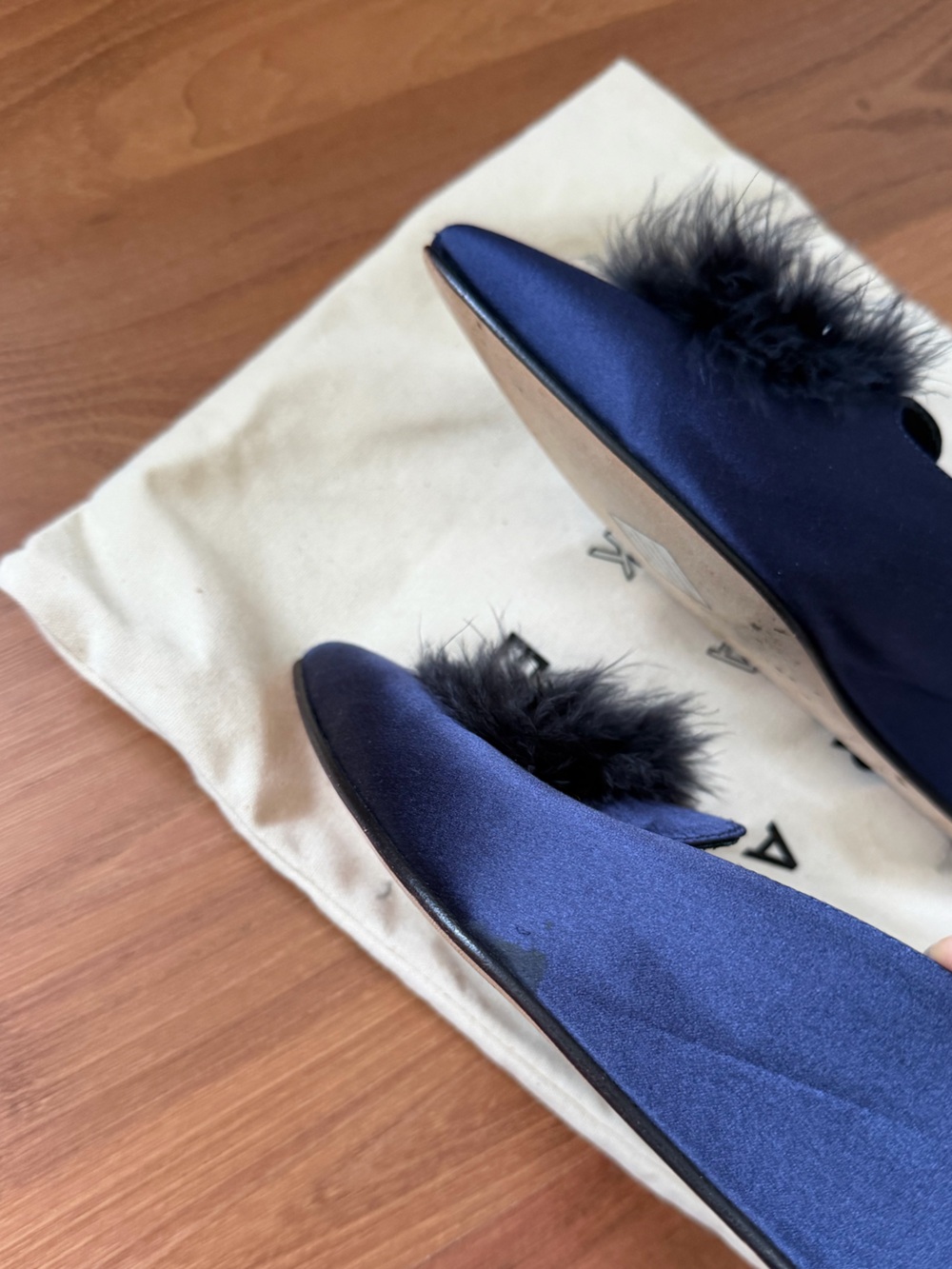 Trademark Navy Satin Feather Mules - Picture 8 of 9